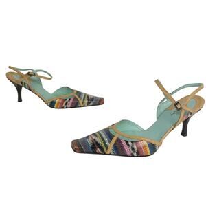 Audley London Multicolor Embossed Square Toe Pumps Ankle Strap Leather 40 US 9.5